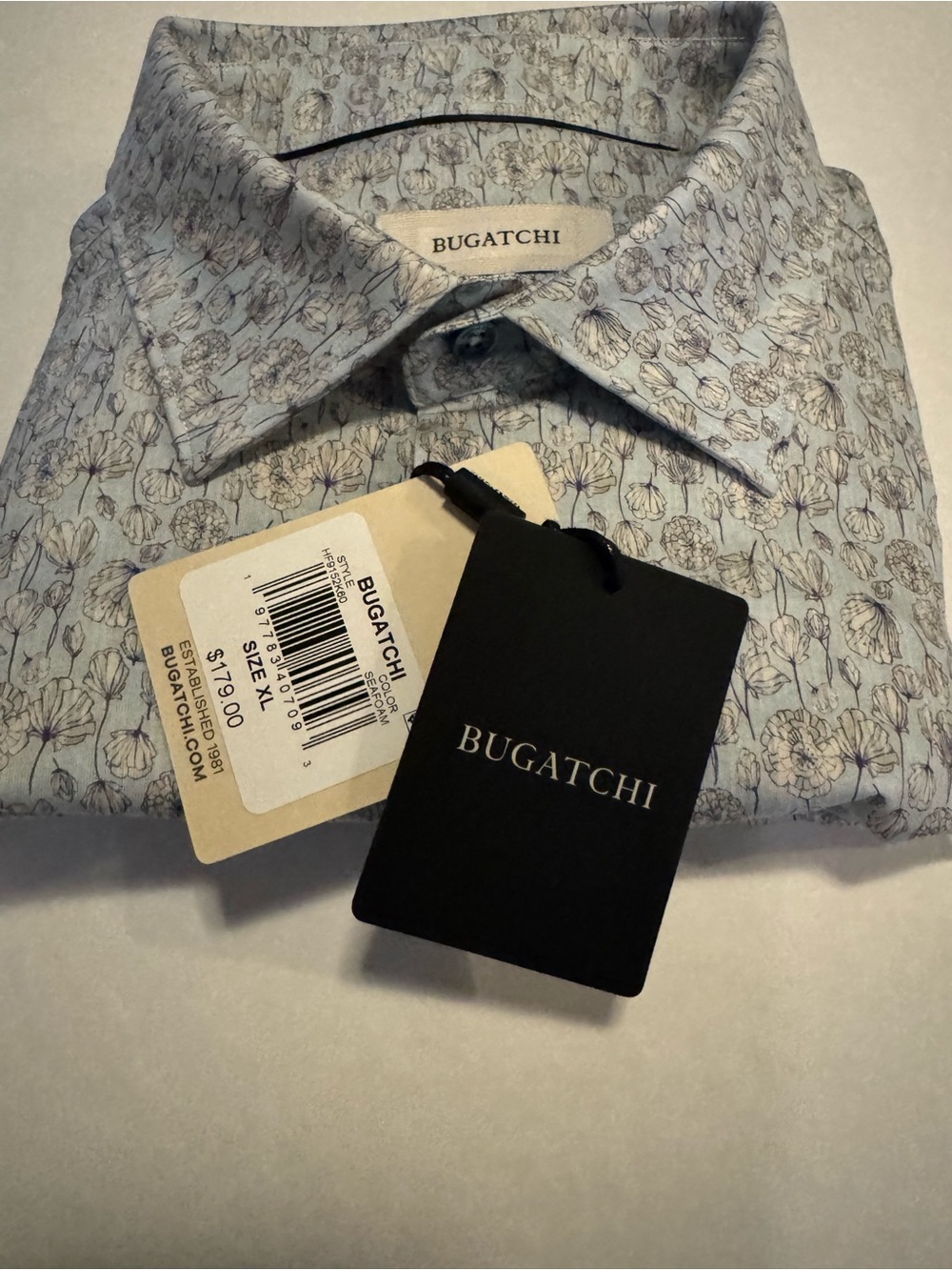 BUGATCHI Men’s Blue/Gray Floral OoohCotton Long Sleeve Button-Up Shirt XL - Picture 8 of 8
